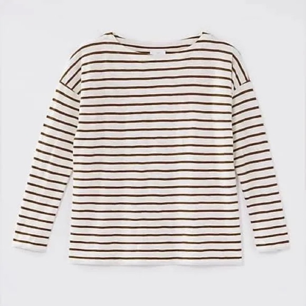 J. Crew Cream and Brown Striped Long Sleeve Tee